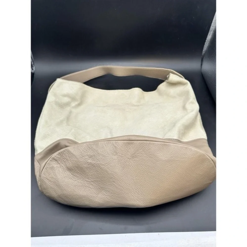 Innue Beige White Metallic Leather Hobo Bag Made in‎ Italy Large